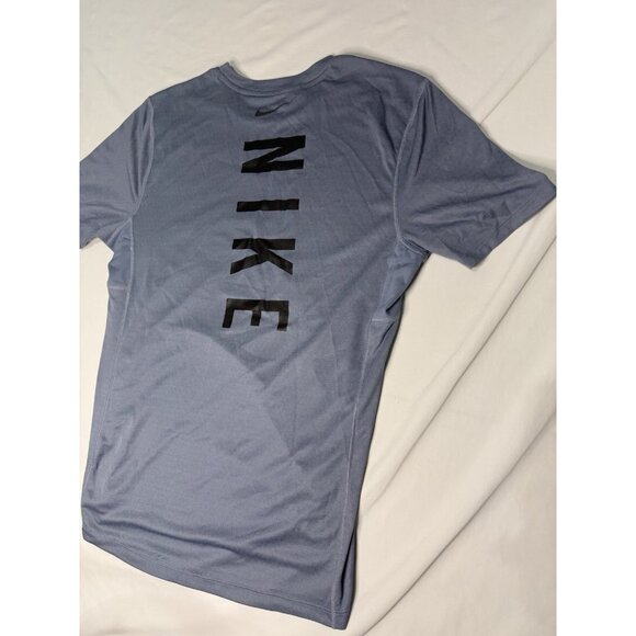 Nike Men's DRI FIT Running Blue/Grey Workout Shirt Short Sleeve LARGE - Picture 7 of 9